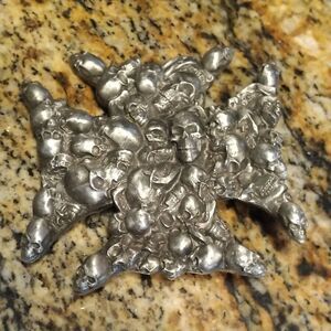 Skull & Cross Belt Buckle Silver Tone Great American Products Texas 3.2"